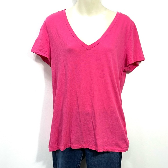 J. Crew Slub Cotton Tee Hot Pink Vneck - Picture 5 of 8